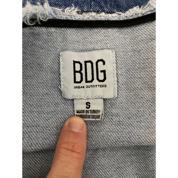 BDG Urban Outfitters Patchwork Denim Wrap Mini Skirt Blue Size S Raw Hem Pocket - Picture 6 of 7